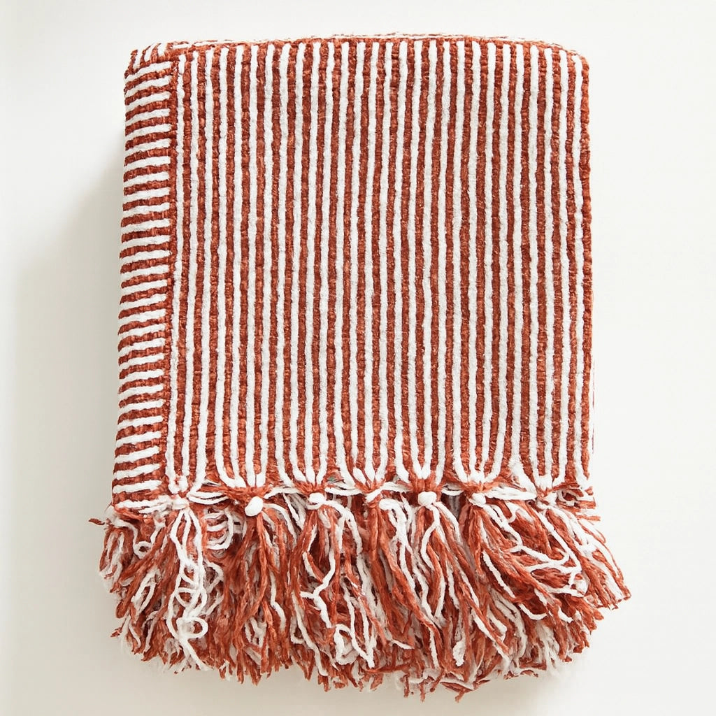 Chenille Woven Striped Throw Blanket